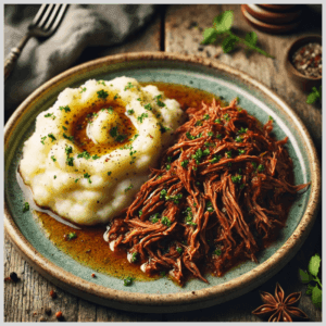 Carne Desfiada com Purê de Batata Doce