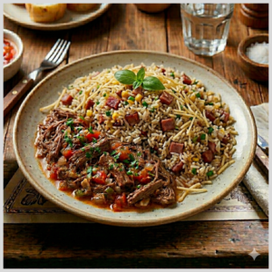 Carne Desfiada com Arroz Maluco