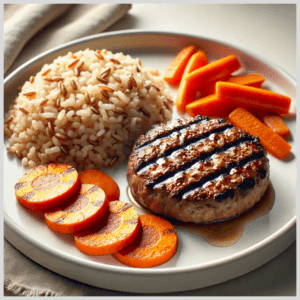 Hambúrguer de Grão de Bico, Arroz Integral e Cenoura