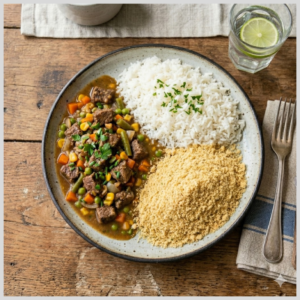 Picadinho à Jardineira, Arroz Branco e Farofa