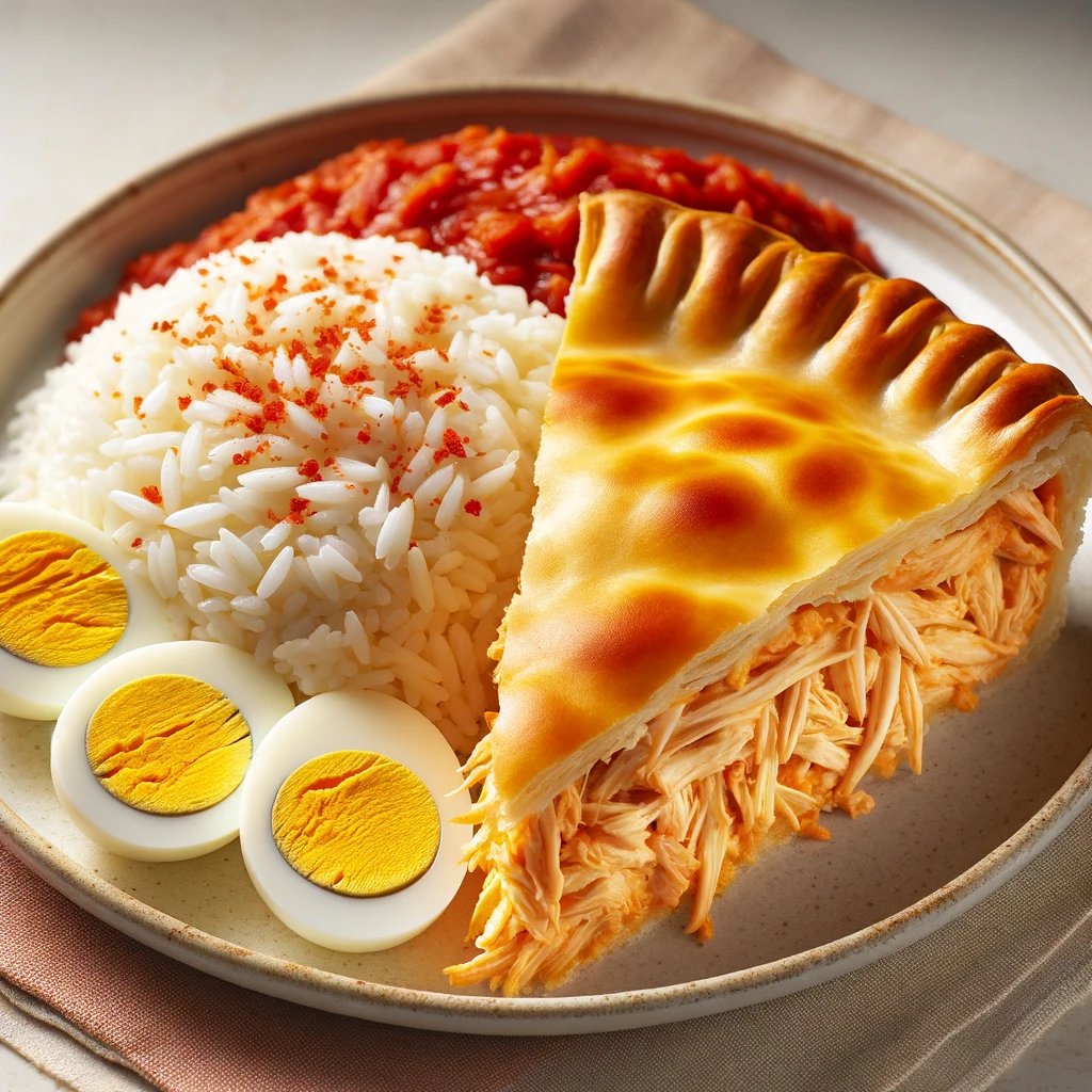 Torta de Frango Cremosa com Arroz de Forno
