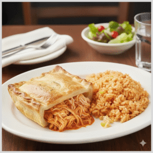 Torta de Frango Cremosa com Arroz de Forno