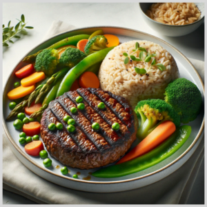 Hambúrguer Veggie com Mix de Legumes e Arroz Integral