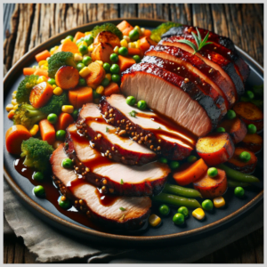 Lombo Fatiado ao Molho Barbecue com Mix de Legumes