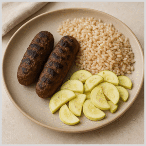 Kafta de Feijão Fradinho, Arroz Integral e Abobrinha