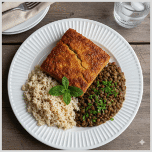 Kibe Assado, Arroz Integral e Lentilhas