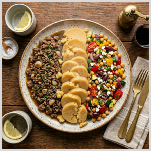 Carne Moída com Batata Doce e Legumes Gregos