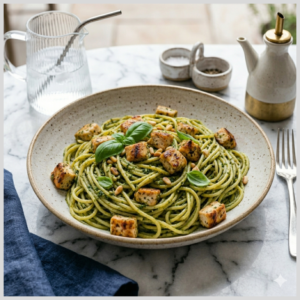 Espaguete ao Pesto com Frango em Cubos